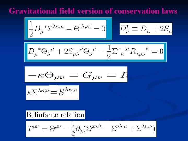 Gravitational field version of conservation laws 