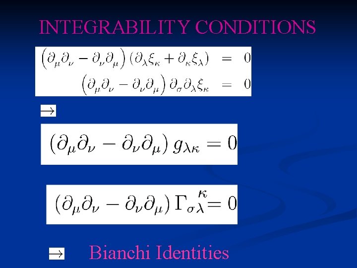 INTEGRABILITY CONDITIONS Bianchi Identities 