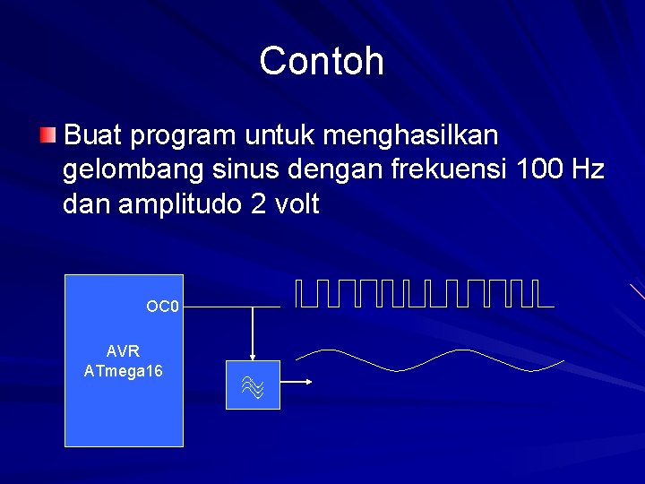 Contoh Buat program untuk menghasilkan gelombang sinus dengan frekuensi 100 Hz dan amplitudo 2