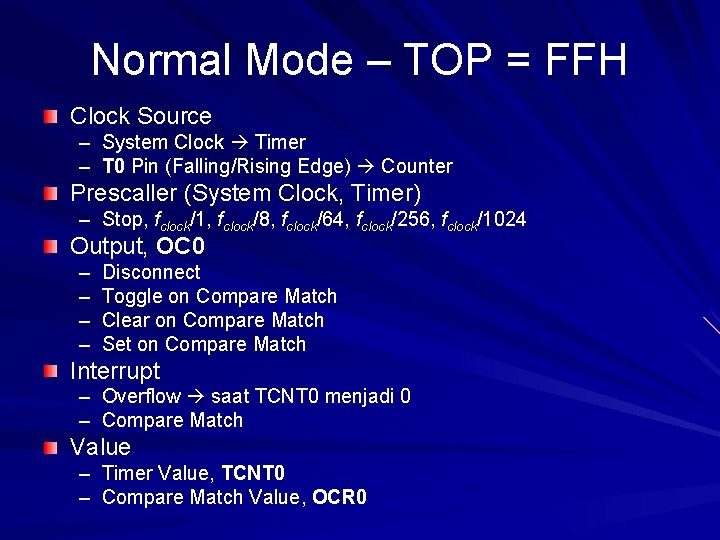 Normal Mode – TOP = FFH Clock Source – System Clock Timer – T