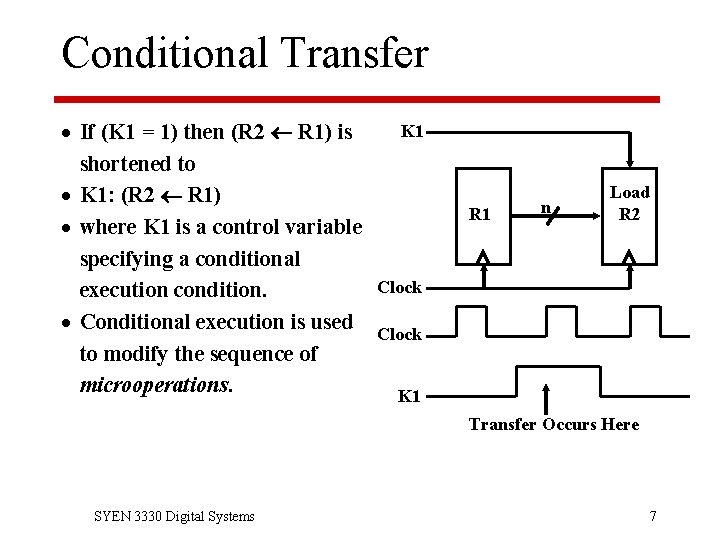 Conditional Transfer · If (K 1 = 1) then (R 2 R 1) is