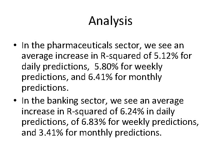 Analysis • In the pharmaceuticals sector, we see an average increase in R-squared of