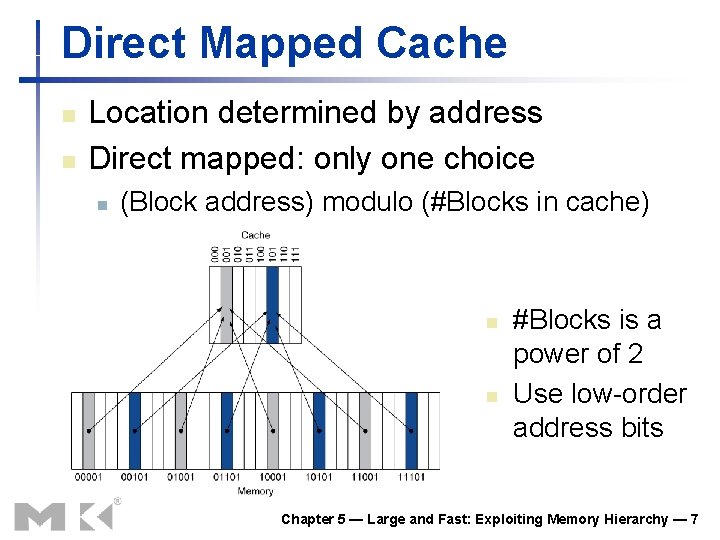 Direct Mapped Cache n n Location determined by address Direct mapped: only one choice