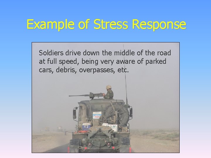 Example of Stress Response Soldiers drive down the middle of the road at full