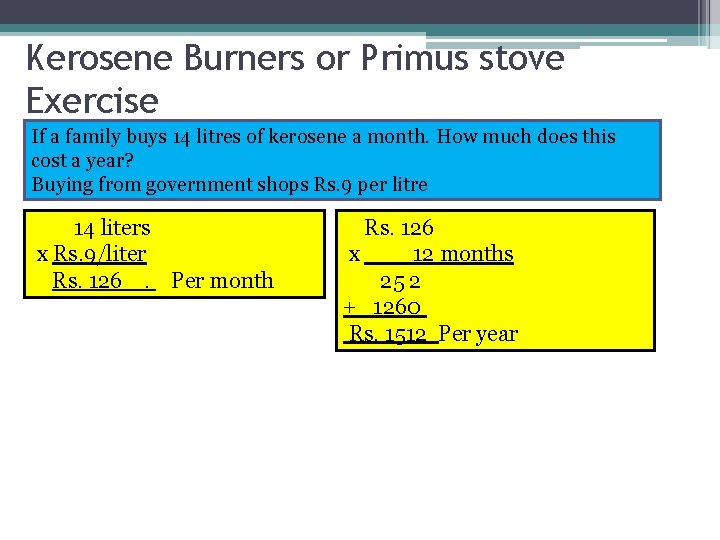Kerosene Burners or Primus stove Exercise If a family buys 14 litres of kerosene