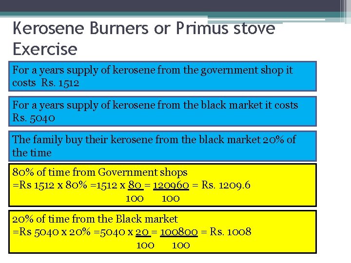 Kerosene Burners or Primus stove Exercise For a years supply of kerosene from the