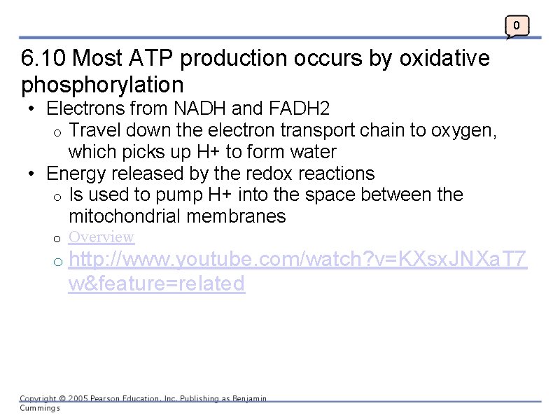 0 6. 10 Most ATP production occurs by oxidative phosphorylation • Electrons from NADH
