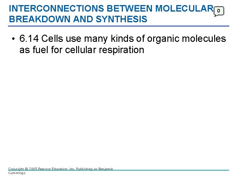 INTERCONNECTIONS BETWEEN MOLECULAR BREAKDOWN AND SYNTHESIS 0 • 6. 14 Cells use many kinds