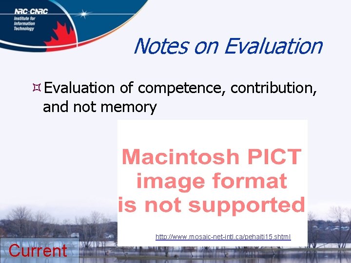 Notes on Evaluation of competence, contribution, and not memory http: //www. mosaic-net-intl. ca/pehaiti 15.