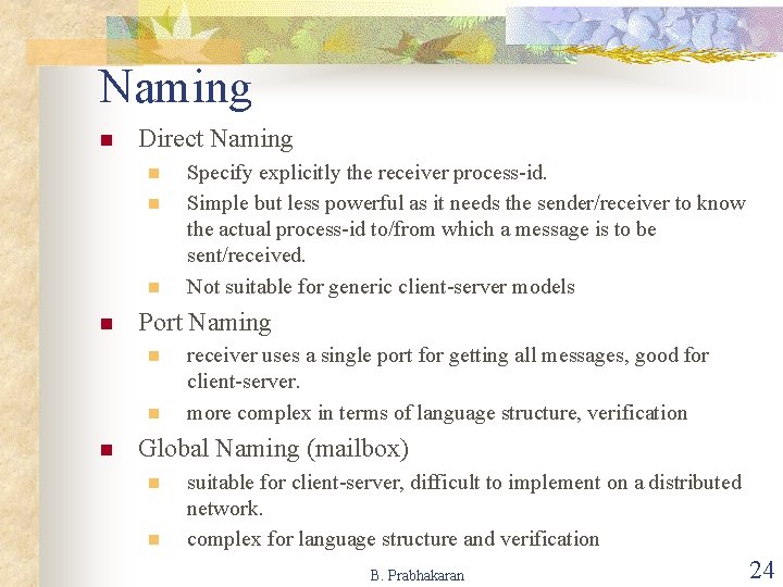 Naming n Direct Naming n n Port Naming n n n Specify explicitly the