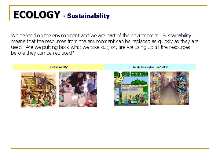 ECOLOGY - Sustainability We depend on the environment and we are part of the