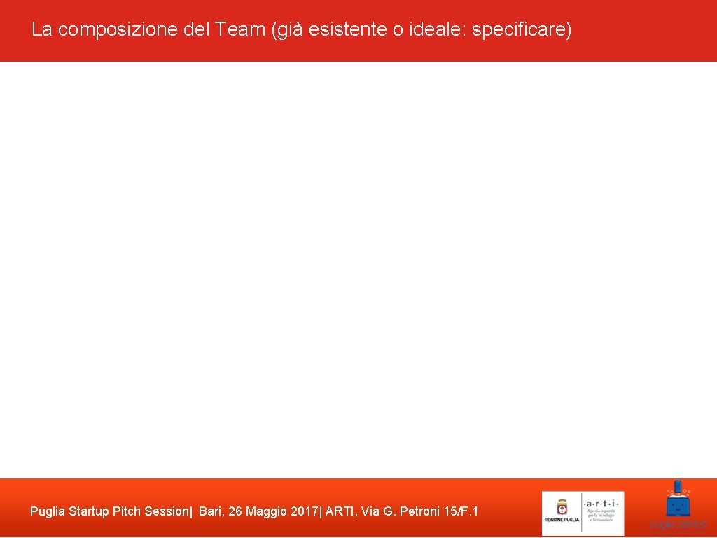 La composizione del Team (già esistente o ideale: specificare) Puglia Startup Pitch Session| Bari,