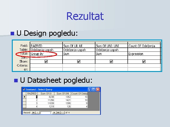 Rezultat n. U Design pogledu: n. U Datasheet pogledu: 