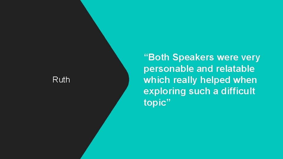 Ruth “Both Speakers were very personable and relatable which really helped when exploring such