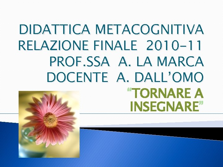 DIDATTICA METACOGNITIVA RELAZIONE FINALE 2010 -11 PROF. SSA A. LA MARCA DOCENTE A. DALL’OMO