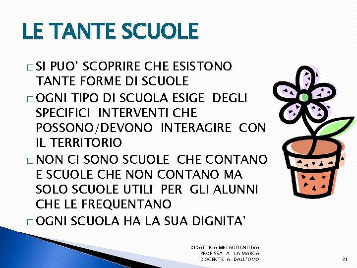 LE TANTE SCUOLE � SI PUO’ SCOPRIRE CHE ESISTONO TANTE FORME DI SCUOLE �