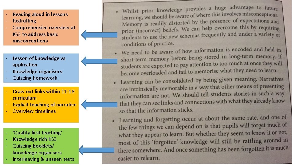 - Reading aloud in lessons - Redrafting - Comprehensive overview at KS 3 to