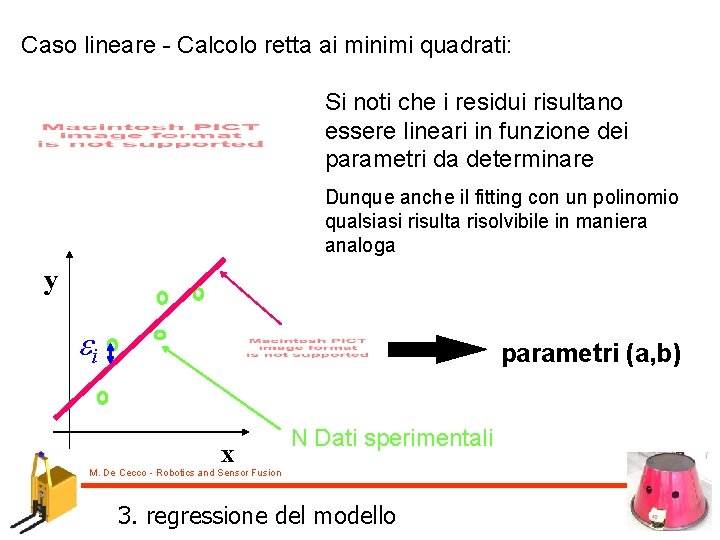 Caso lineare - Calcolo retta ai minimi quadrati: Si noti che i residui risultano