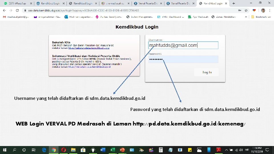 Username yang telah didaftarkan di sdm. data. kemdikbud. go. id Password yang telah didaftarkan