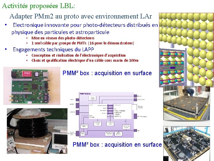 Activités proposées LBL: Adapter PMm 2 au proto avec environnement LAr • Electronique innovante