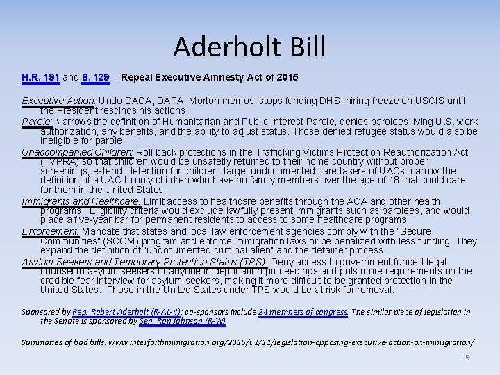 Aderholt Bill H. R. 191 and S. 129 – Repeal Executive Amnesty Act of