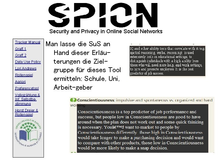 Security and Privacy in Online Social Networks Tracker Manual Graff 1 Graff 2 Data