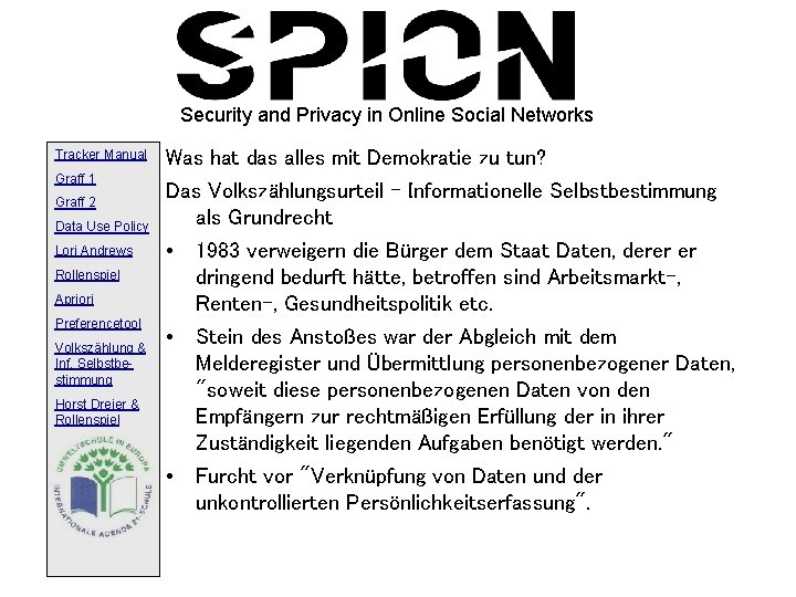 Security and Privacy in Online Social Networks Tracker Manual Graff 1 Graff 2 Data