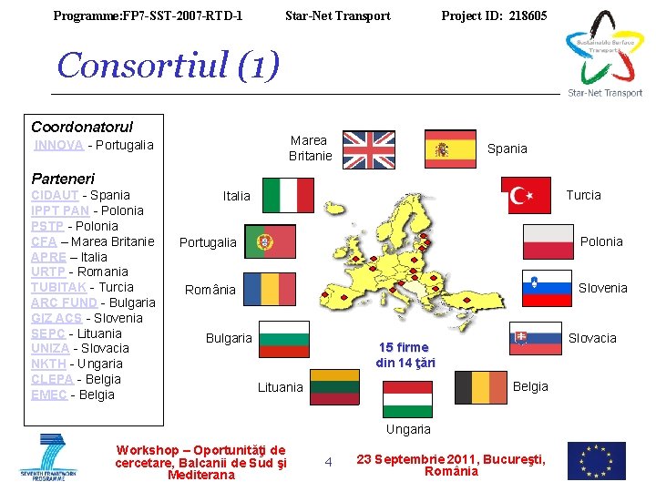 Programme: FP 7 -SST-2007 -RTD-1 Star-Net Transport Project ID: 218605 Consortiul (1) Coordonatorul Marea