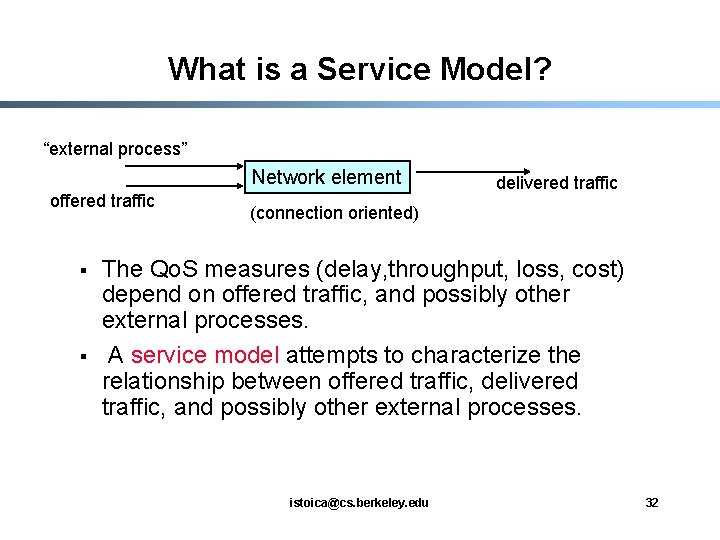 What is a Service Model? “external process” Network element offered traffic § § delivered
