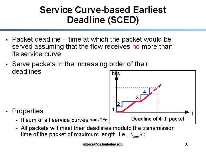 Service Curve-based Earliest Deadline (SCED) § § Packet deadline – time at which the