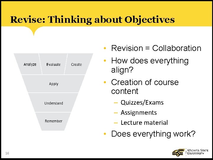 Revise: Thinking about Objectives • Revision = Collaboration • How does everything align? •