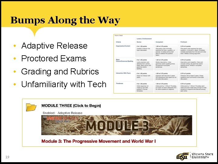 Bumps Along the Way • • 19 Adaptive Release Proctored Exams Grading and Rubrics