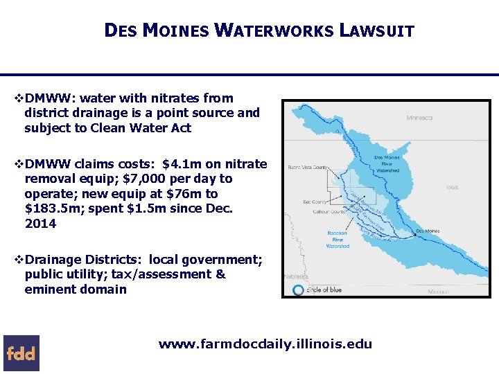DES MOINES WATERWORKS LAWSUIT v. DMWW: water with nitrates from district drainage is a