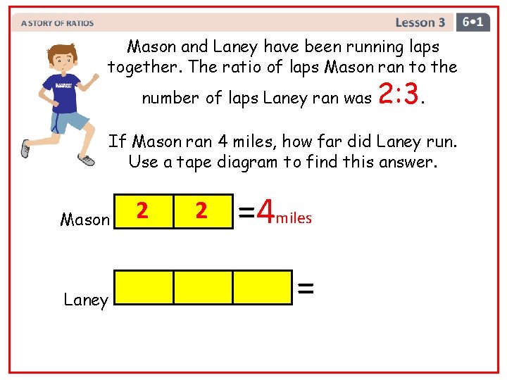 Mason and Laney have been running laps together. The ratio of laps Mason ran