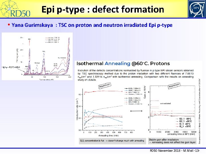 Epi p-type : defect formation • Yana Gurimskaya : TSC on proton and neutron
