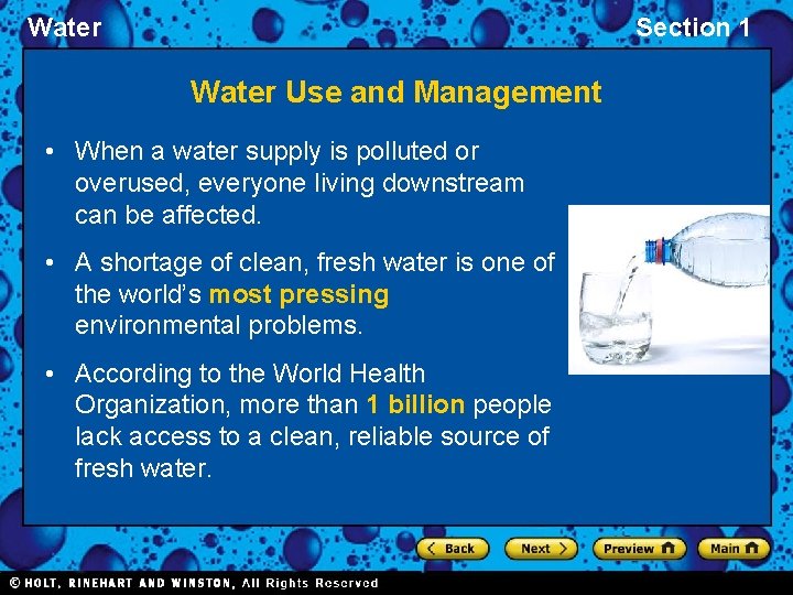 Water Section 1 Water Use and Management • When a water supply is polluted