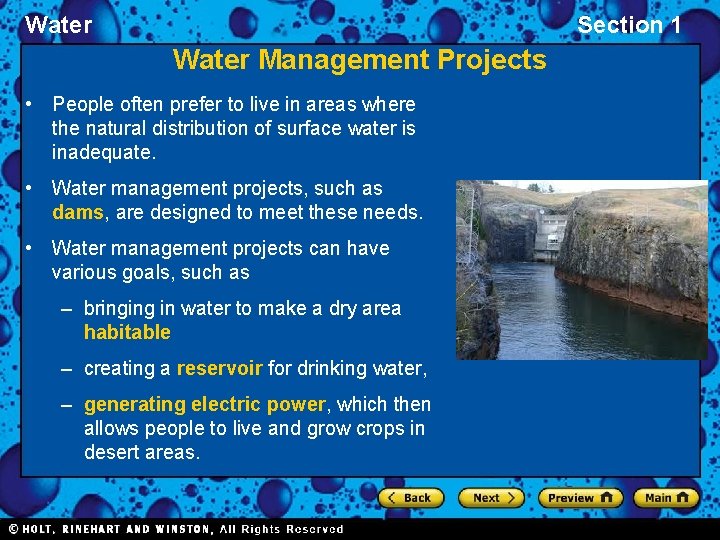 Water Section 1 Water Management Projects • People often prefer to live in areas