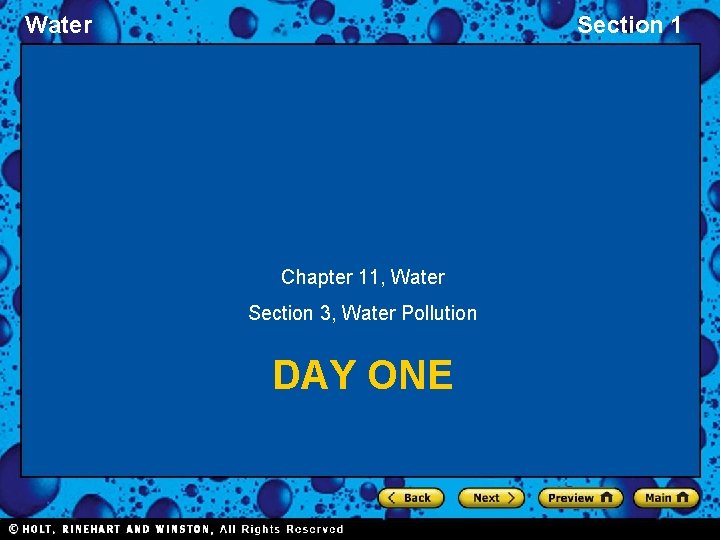 Water Section 1 Chapter 11, Water Section 3, Water Pollution DAY ONE 