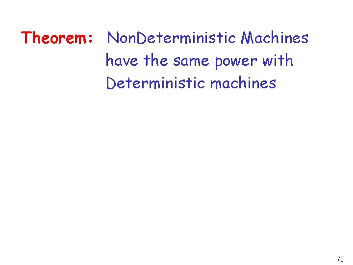 Theorem: Non. Deterministic Machines have the same power with Deterministic machines 70 