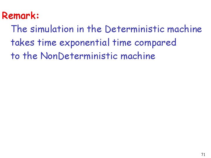 Remark: The simulation in the Deterministic machine takes time exponential time compared to the