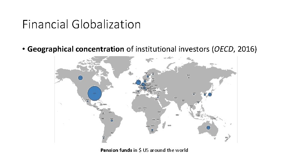 Financial Globalization • Geographical concentration of institutional investors (OECD, 2016) Pension funds in $