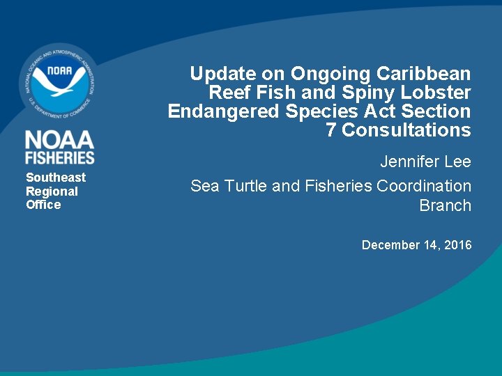 Update on Ongoing Caribbean Reef Fish and Spiny Lobster Endangered Species Act Section 7