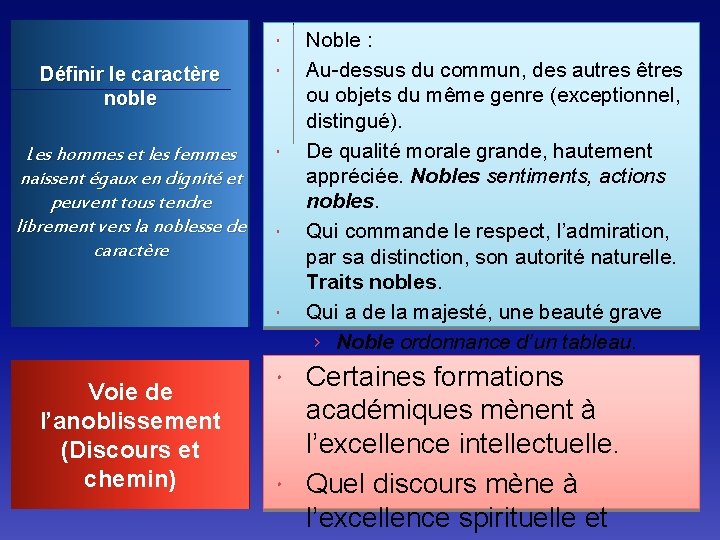  Définir le caractère noble Les hommes et les femmes naissent égaux en dignité