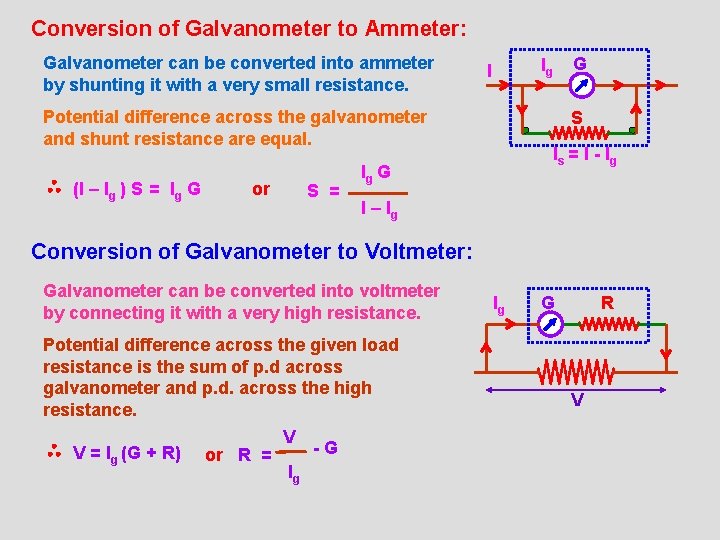 Conversion of Galvanometer to Ammeter: Galvanometer can be converted into ammeter by shunting it