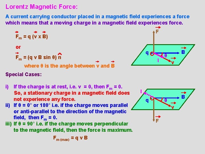 Lorentz Magnetic Force: A current carrying conductor placed in a magnetic field experiences a