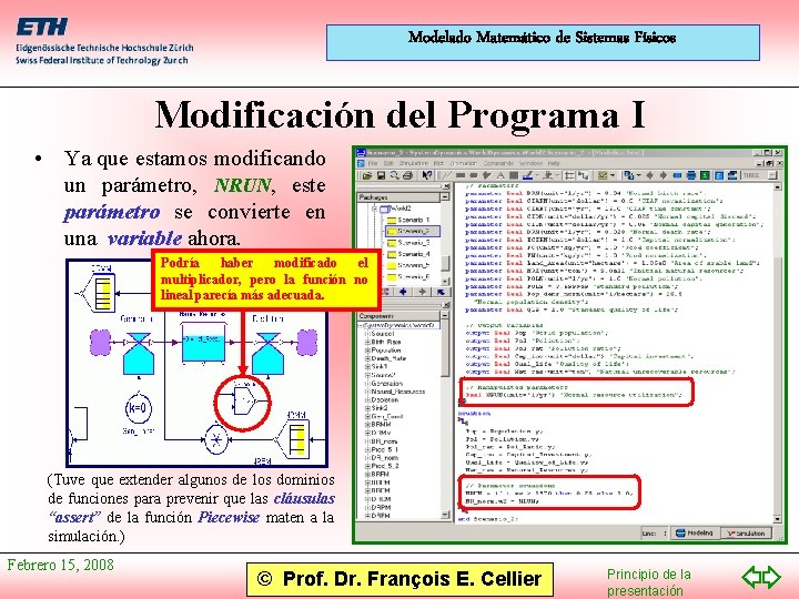 Modelado Matemático de Sistemas Físicos Modificación del Programa I • Ya que estamos modificando