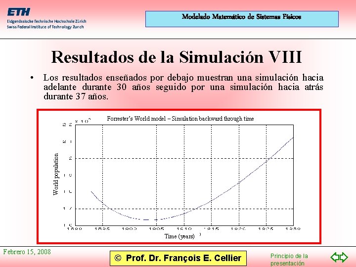 Modelado Matemático de Sistemas Físicos Resultados de la Simulación VIII • Los resultados enseñados