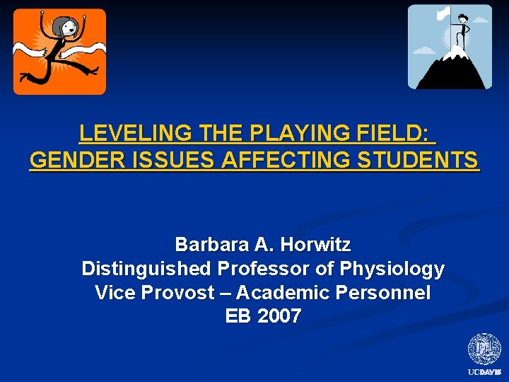 LEVELING THE PLAYING FIELD: GENDER ISSUES AFFECTING STUDENTS Barbara A. Horwitz Distinguished Professor of