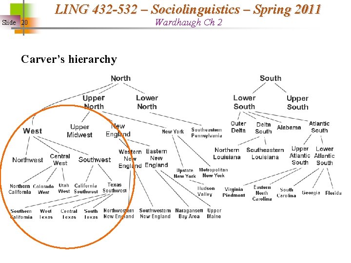 LING 432 -532 – Sociolinguistics – Spring 2011 Slide 20 Carver’s hierarchy Wardhaugh Ch