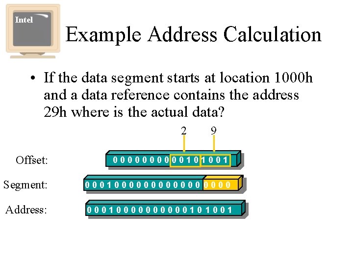 Intel Example Address Calculation • If the data segment starts at location 1000 h
